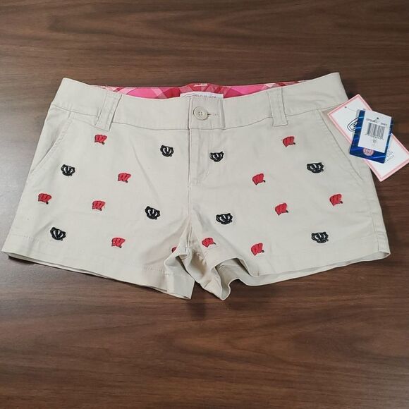 University of Wisconsin UW Badgers Bucky ES College Classic Khaki Shorts Size 11 - Picture 1 of 6